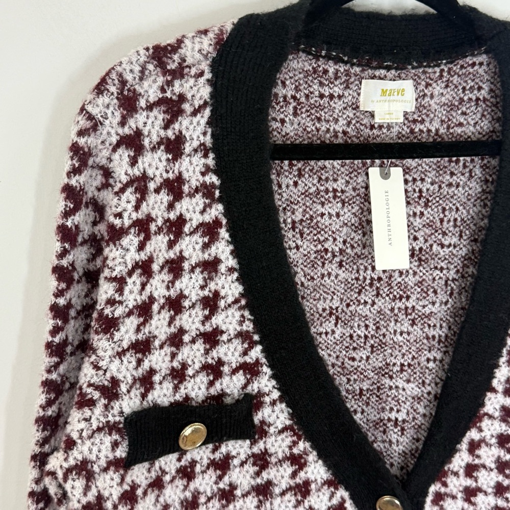 Maeve X Anthropologie Houndstooth Cardigan Sweater Old Money Preppy Size L NWT - Picture 5 of 15